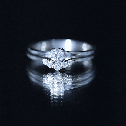 Round Cut Moissanite Engagement Ring with Wedding Band