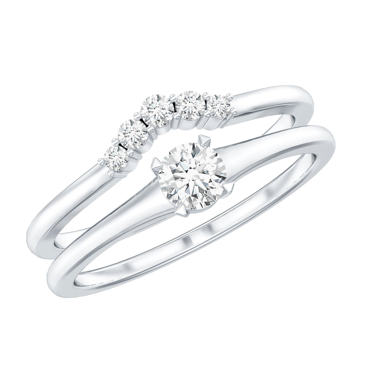 Round Cut Moissanite Engagement Ring with Wedding Band