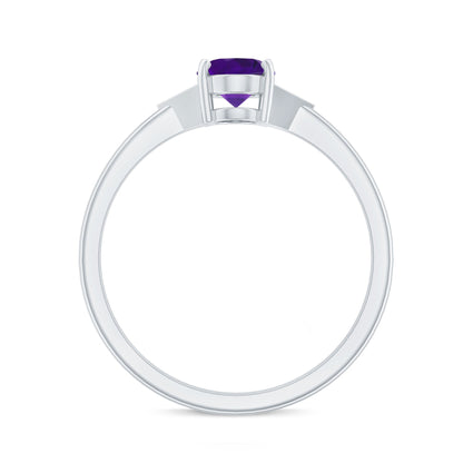 Natural 1 Carat Amethyst Oval Engagement Ring with Diamond Trio