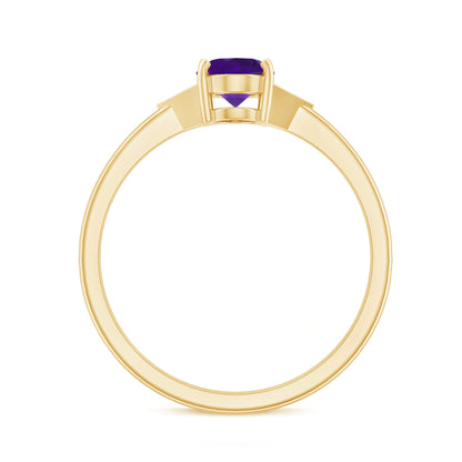 Natural 1 Carat Amethyst Oval Engagement Ring with Diamond Trio