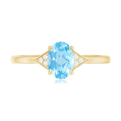 Genuine 1 Carat Aquamarine Oval Engagement Ring with Diamond