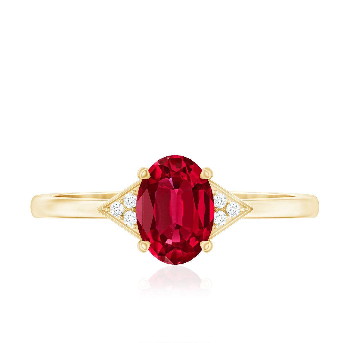 1.5 Carat Oval Lab Created Ruby Solitaire Ring with Diamonds