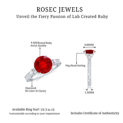 Solitaire Created Ruby Celtic Knot Ring with Diamond
