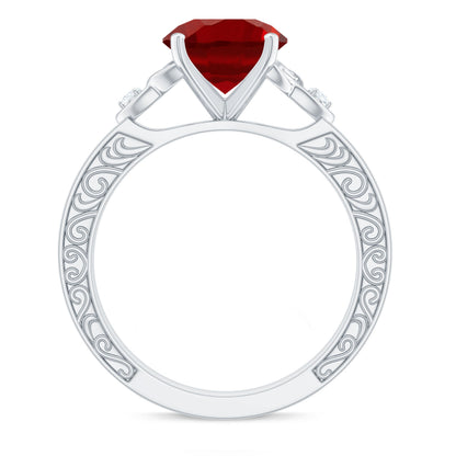 Solitaire Created Ruby Celtic Knot Ring with Diamond