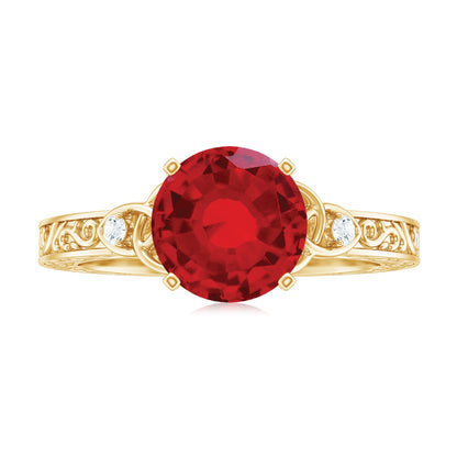 Solitaire Created Ruby Celtic Knot Ring with Diamond