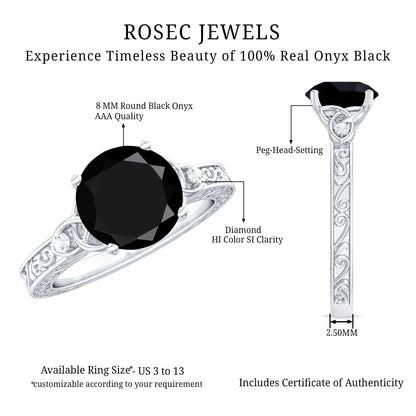 Vintage Inspired Black Onyx Celtic Engagement Ring with Diamond