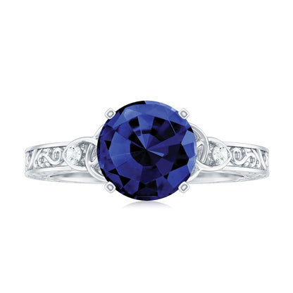Certified 2.7 Carat Lab Grown Blue Sapphire Celtic Engagement Ring with Diamond