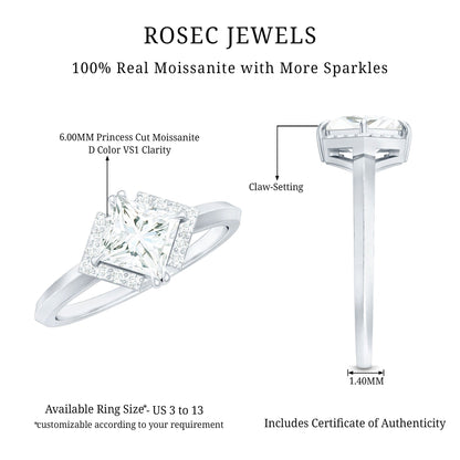 Princess Cut Certified Moissanite Halo Engagement Ring