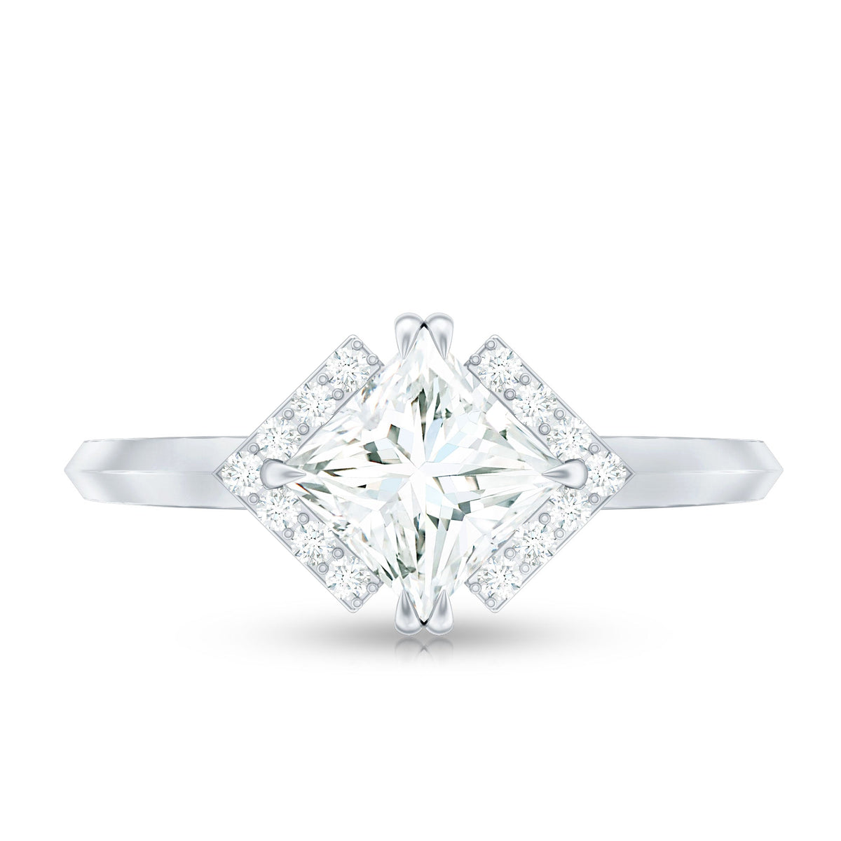 Princess Cut Certified Moissanite Halo Engagement Ring