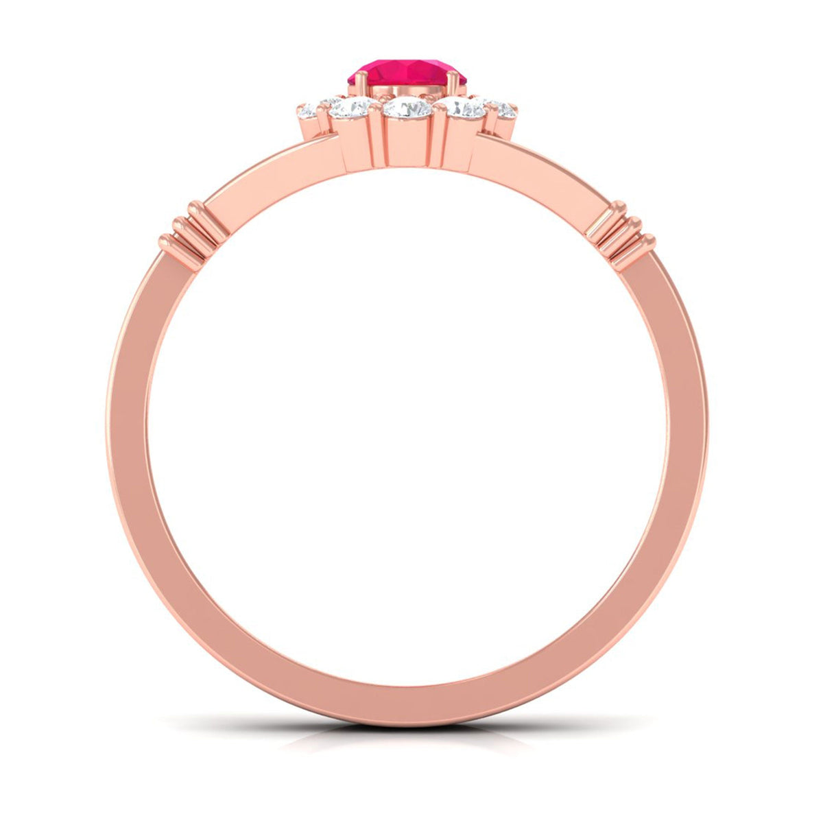 Minimal Ruby Diamond Halo Engagement Ring with Split Shank