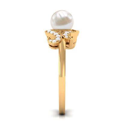 Designer 3 Carat Freshwater Pearl Engagement Ring with Diamond