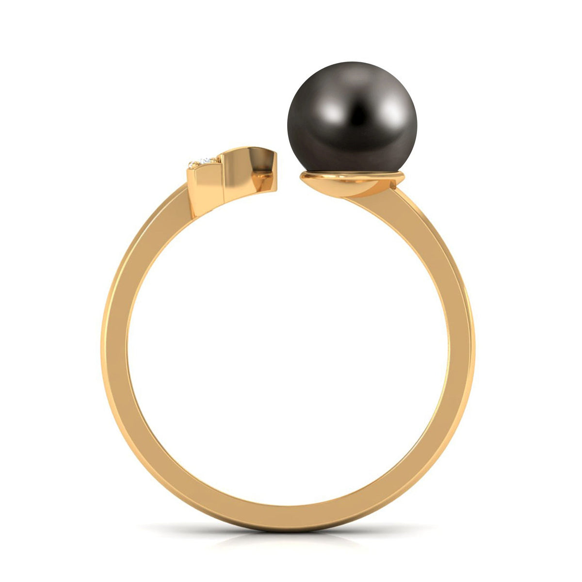 Round Tahitian Pearl Solitaire Cuff Engagement Ring with Diamond