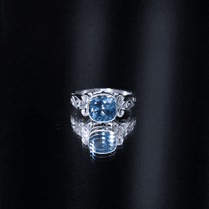 2.8 Carat Cushion Cut London Blue Topaz Vintage Solitaire Ring