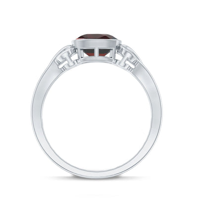 Vintage Looking Garnet Cushion Cut Engagement Ring
