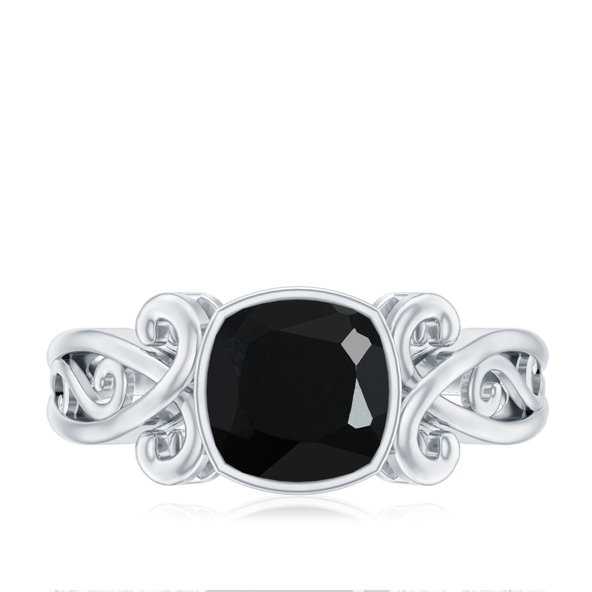Vintage Style Black Spinel Cushion Cut Engagement Ring