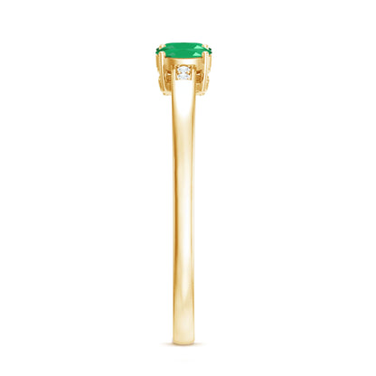 Certified Real Oval Emerald Three Stone Promise Ring with Diamond