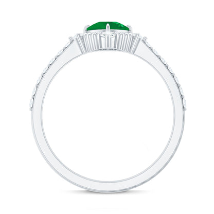 Antique Looking Real Emerald Cushion Cut Engagement Ring with Diamond