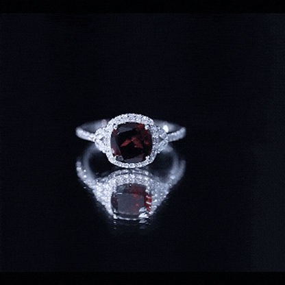 Natural Garnet Cushion Cut Engagement Ring with Diamond Halo