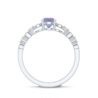 Certified Real Tanzanite Double Band Engagement Ring with Diamond