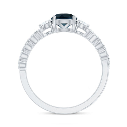 London Blue Topaz Designer Ring with Diamond Side Stones