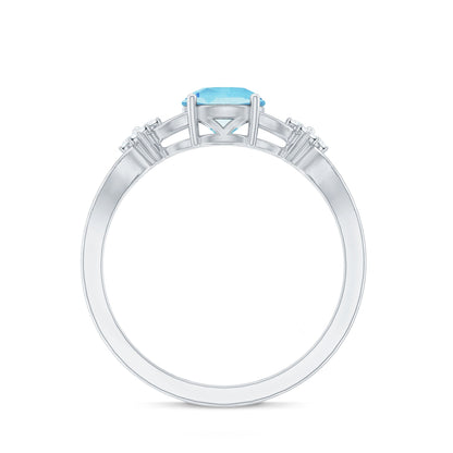 Genuine Aquamarine Crossover Engagement Ring with Diamond Flower