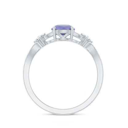 Natural Solitaire Tanzanite Engagement Ring with Diamond Flower