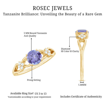 Natural Solitaire Tanzanite Engagement Ring with Diamond Flower