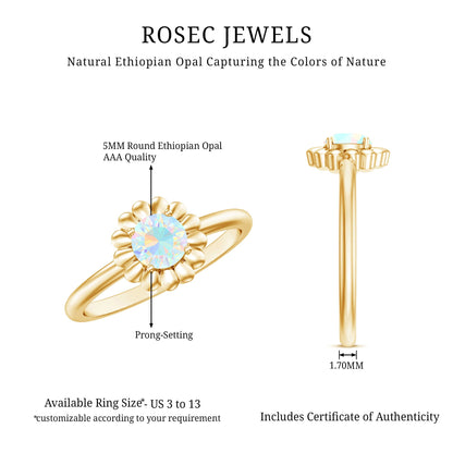 Natural Solitaire Ethiopian Opal Flower Promise Ring