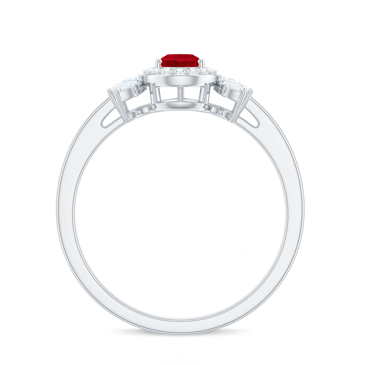 Natural 0.8 Carat Ruby Pear Shaped Engagement Ring with Diamond Halo