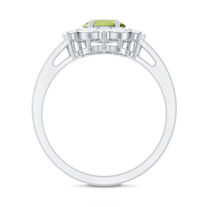 Natural 1 Carat Peridot Oval Engagement Ring with Moissanite