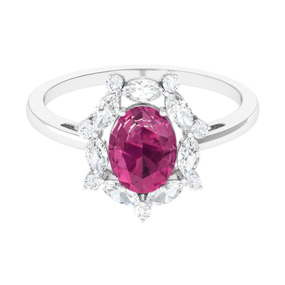 Oval Pink Tourmaline Designer Engagement Ring with Moissanite Halo