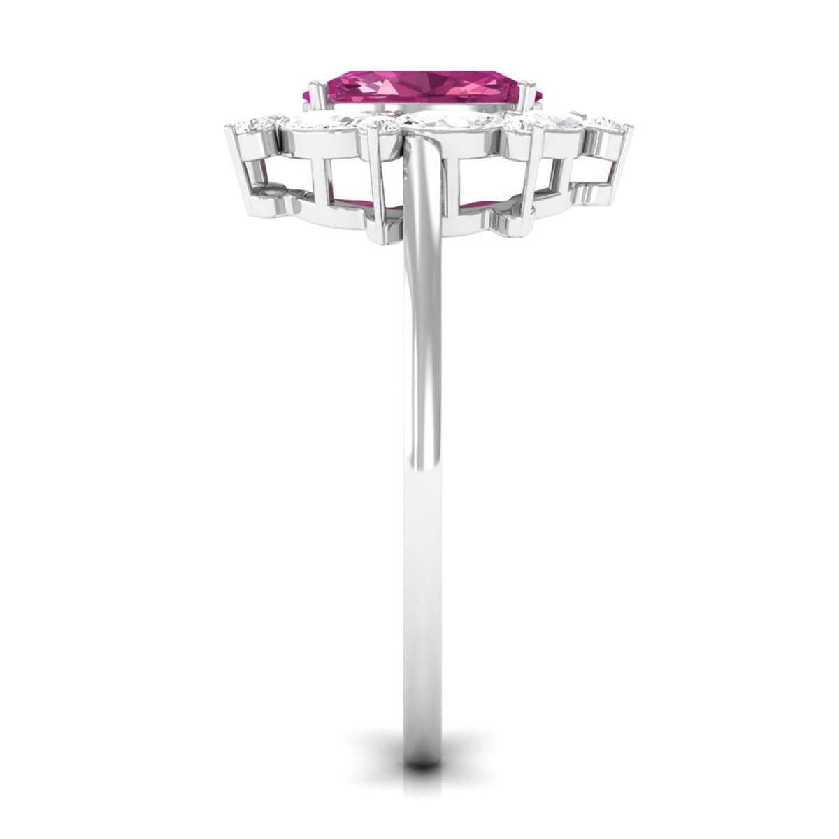Oval Pink Tourmaline Designer Engagement Ring with Moissanite Halo