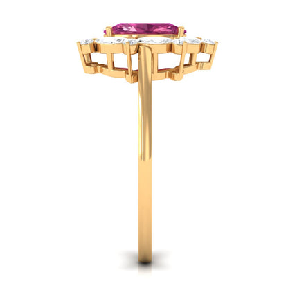 Oval Pink Tourmaline Designer Engagement Ring with Moissanite Halo