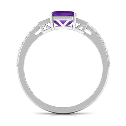 Genuine 3 Carat Amethyst Asscher Cut Engagement Ring with Diamond