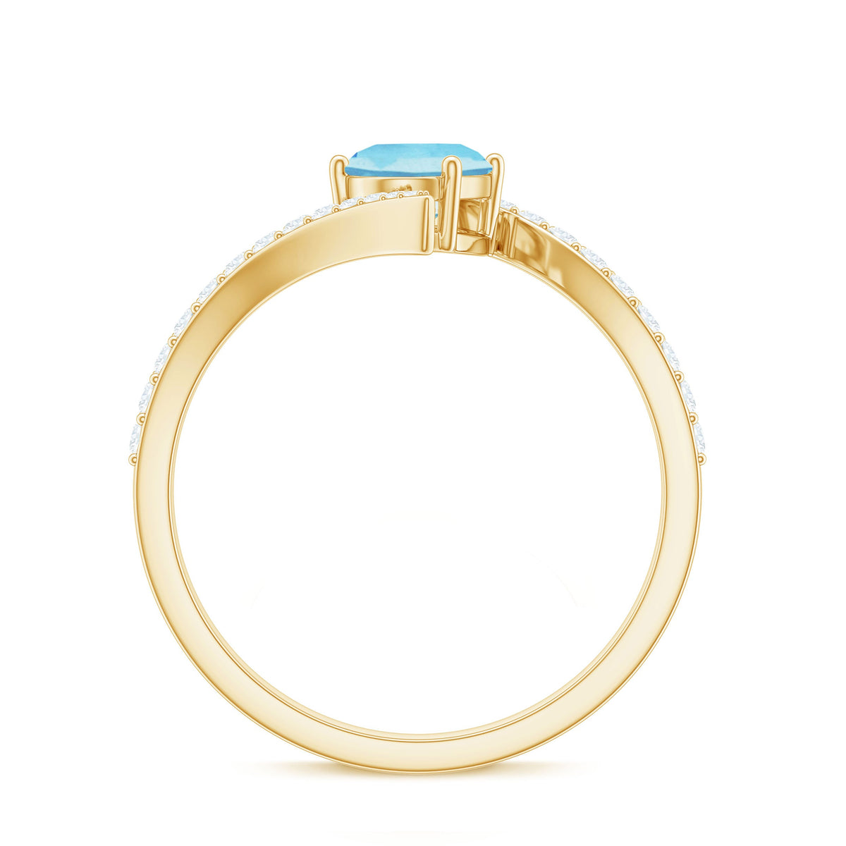Natural Aquamarine Oval Engagement Ring with Diamond Bypass Shank