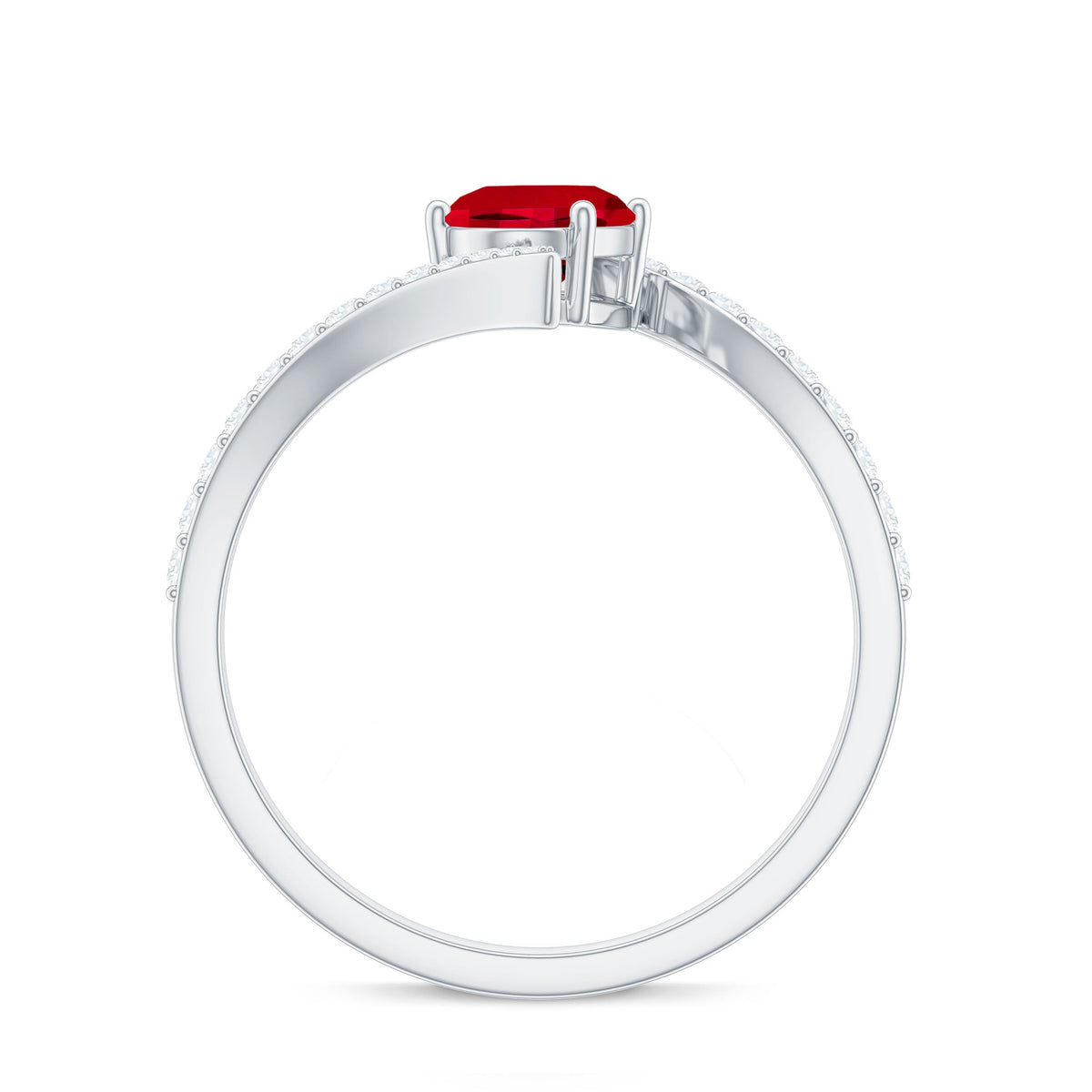 Oval Cut Lab Grown Ruby Bypass Engagement Ring with Diamonds