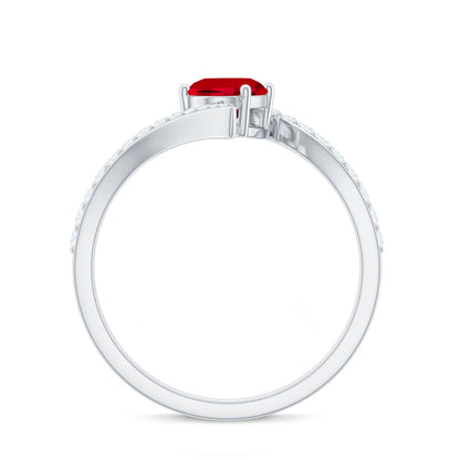 Oval Cut Lab Grown Ruby Bypass Engagement Ring with Diamonds