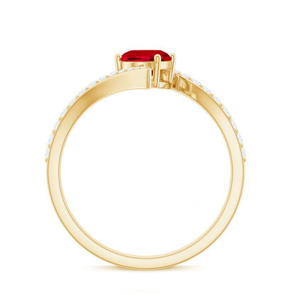 Oval Cut Lab Grown Ruby Bypass Engagement Ring with Diamonds