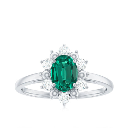 Certified 0.8 Carat Oval Lab Grown Emerald Diamond Flower Engagement Ring