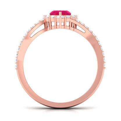 Natural 0.6 Carat Ruby Heart Engagement Ring with Diamond Bypass Shank