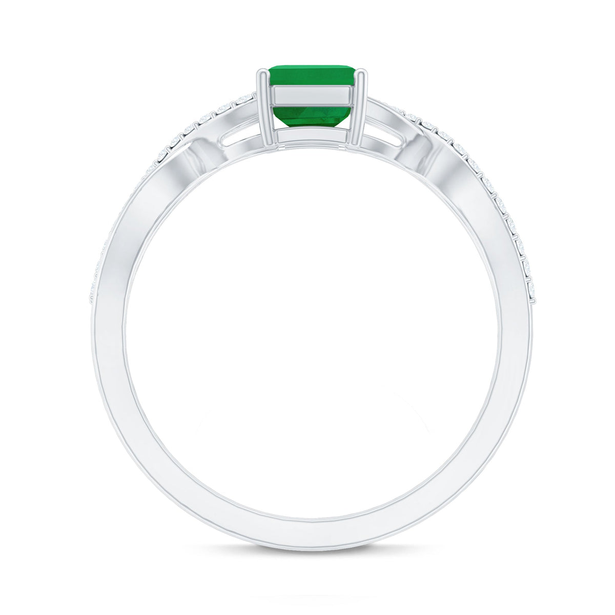 Real Emerald Cut Emerald Engagement Ring with Diamond Twisted Infinity Shank