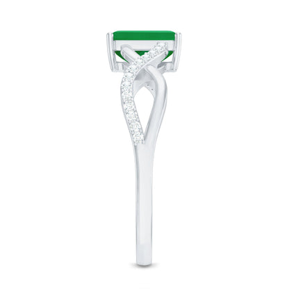Real Emerald Cut Emerald Engagement Ring with Diamond Twisted Infinity Shank