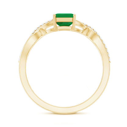 Real Emerald Cut Emerald Engagement Ring with Diamond Twisted Infinity Shank