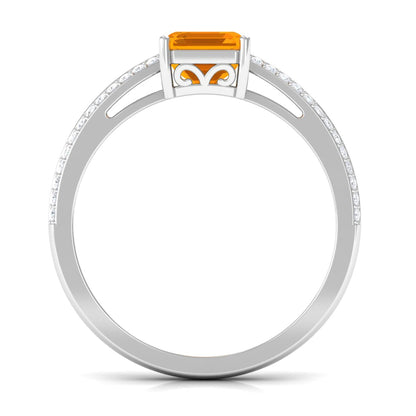 1 Carat Emerald Cut Fire Opal and Diamond Side Stone Engagement Ring