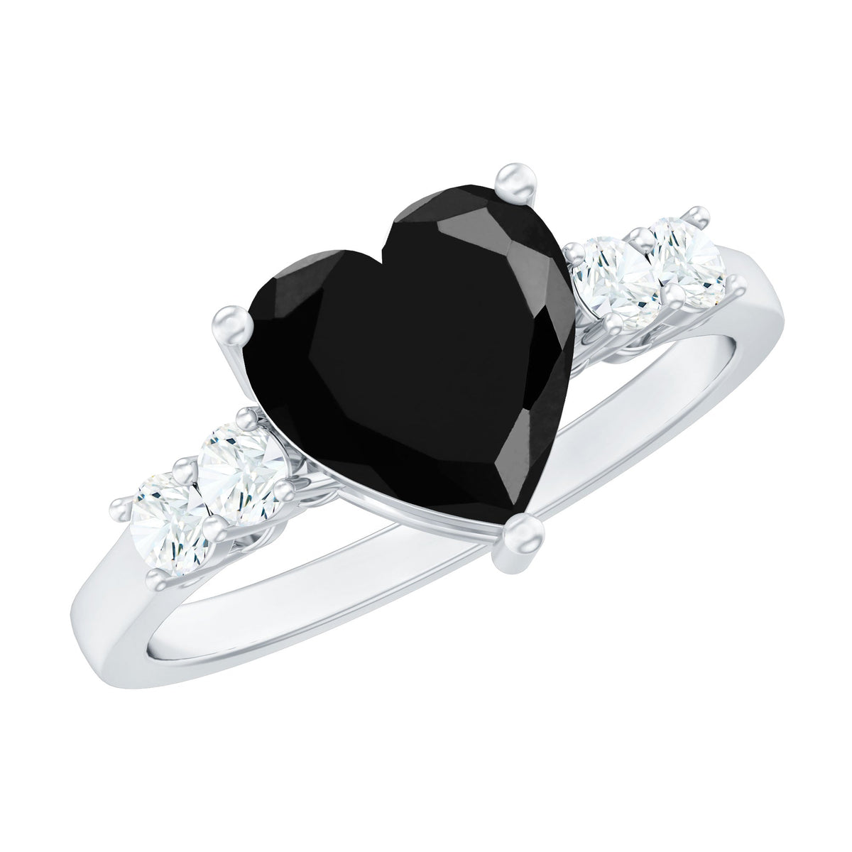 2.4 Carat Lab Grown Black Diamond Heart Engagement Ring with White Diamond