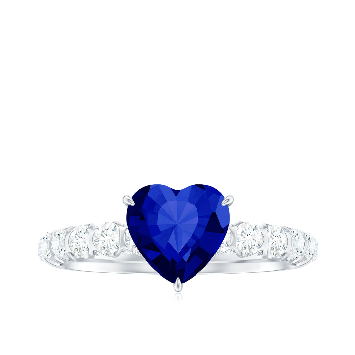 Certified 0.9 Carat Lab Created Blue Sapphire Heart Engagement Ring with Diamond