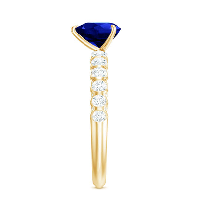 Certified 0.9 Carat Lab Created Blue Sapphire Heart Engagement Ring with Diamond