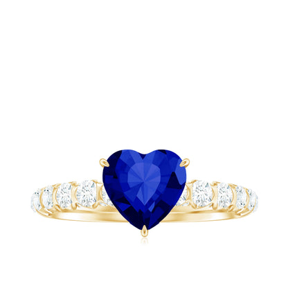 Certified 0.9 Carat Lab Created Blue Sapphire Heart Engagement Ring with Diamond