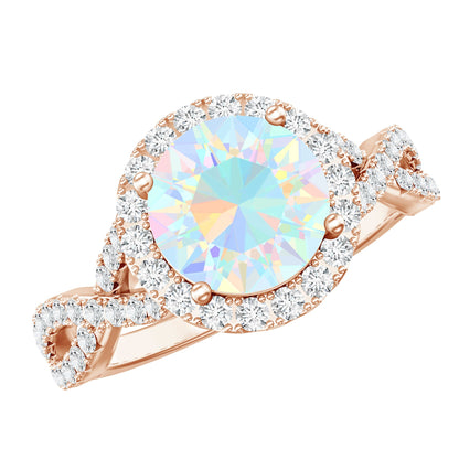 Real 2 Carat Ethiopian Opal Halo Engagement Ring with Crossover Shank