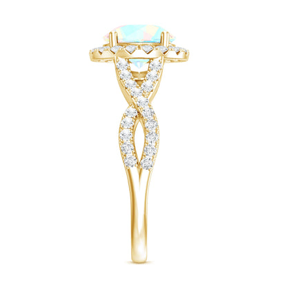 Real 2 Carat Ethiopian Opal Halo Engagement Ring with Crossover Shank